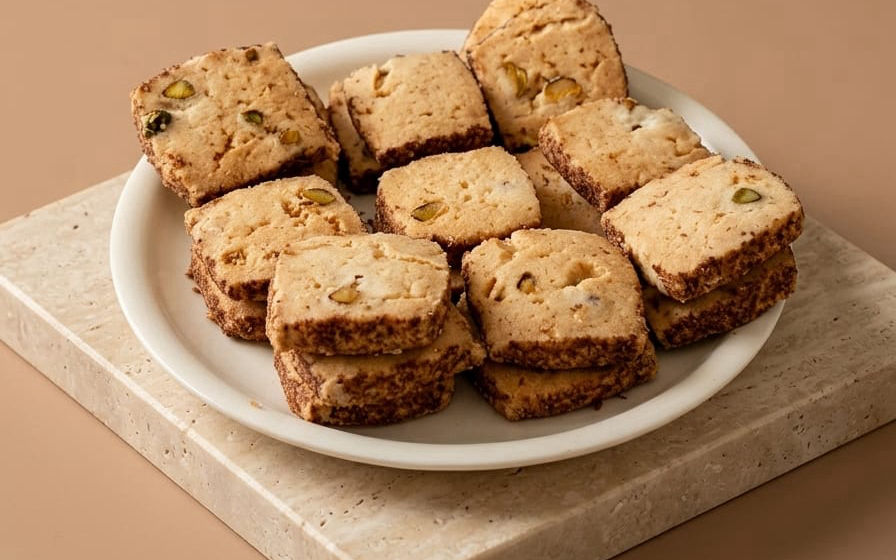 A plate of Meltin pistachio cookies from the online store catalogue