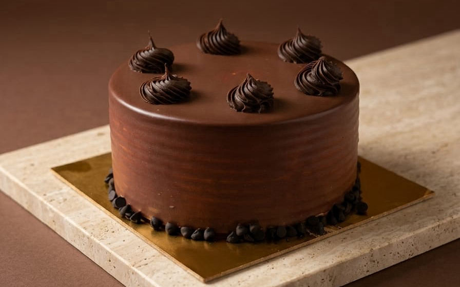 Meltin chocolate truffle cake photographed on a stone board